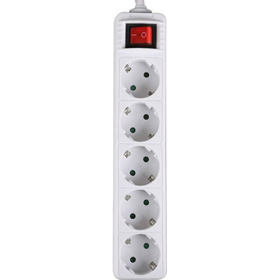LAMTECH POWER STRIP WITH SWITCH 5 OUTLETS WHITE 1.5M - (LAM023732)