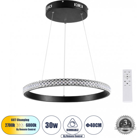 GloboStar Diamond �������� ��������� ���������-������ Led Cct 30W 3513lm 360� Ac 220-240V - �������� �������� ���� ���������������� All In One ����� 6000k+������ 4500k+����� 2700k Dimmable �40cm - ����� - 3 Years Warranty - (61128)