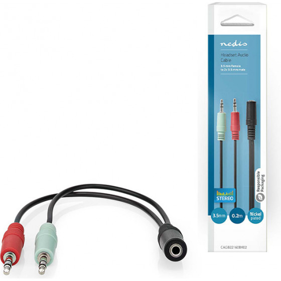 Nedis CAGB22160BK02 Stereo Audio Cable 3.5mm Female - 2x 3.5mm Male 0.12m BLACK