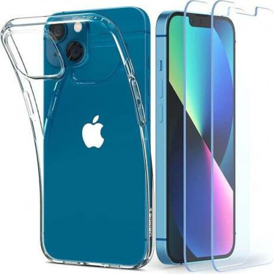 Spigen ���� TPU Liquid Crystal (1 ���) & Tempered Glass TR Slim (2 ���) Apple iPhone 13 Crystal Pack ������� - (ACS03638)