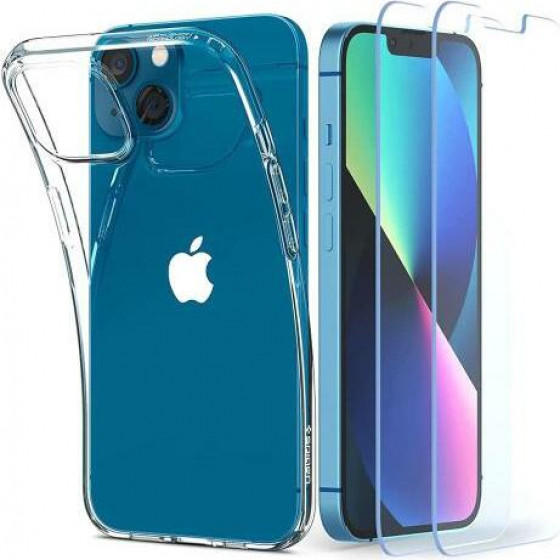 Spigen ���� TPU Liquid Crystal (1 ���) & Tempered Glass TR Slim (2 ���) Apple iPhone 13 mini Crystal Pack ������� - (ACS03639)