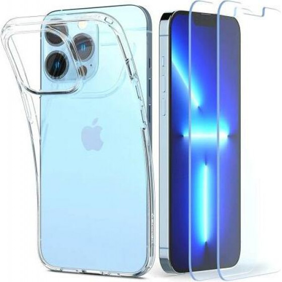 Spigen ���� TPU Liquid Crystal (1 ���) & Tempered Glass TR Slim (2 ���) Apple iPhone 13 Pro Crystal Pack ������� - (ACS03637)