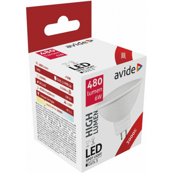 Avide LED Spot ALU+plastic 6W GU5.3 12V 120� 3000K - (ABGU5.3WW-6W-AP-12V)