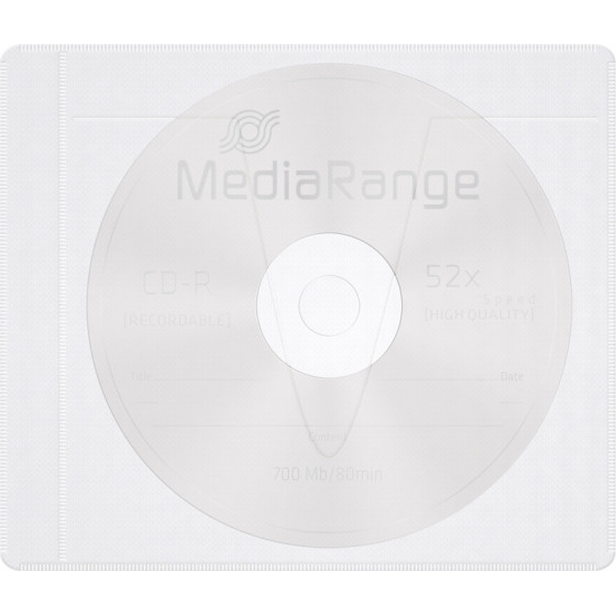 MediaRange Adhesive-backed fleece Sleeves for 1 disc White/semi-clear, Pack 50 - (BOX69-50)