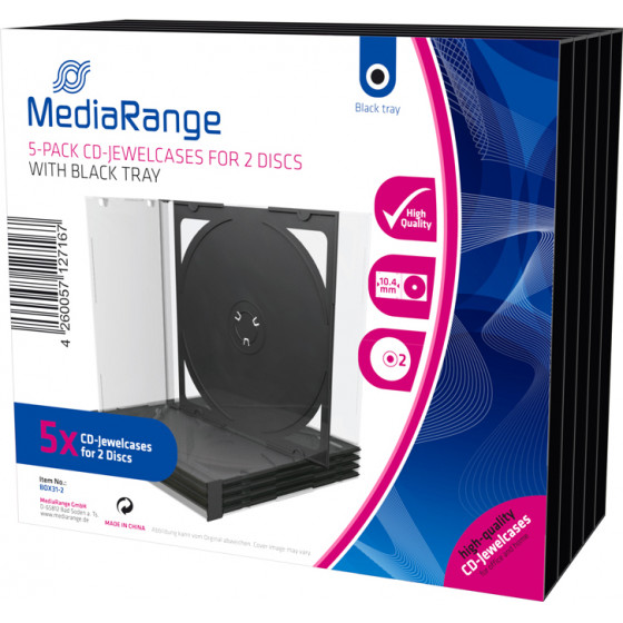MediaRange CD Jewelcase for 2 discs 10.4mm Black Pack 5 - (BOX31-2)