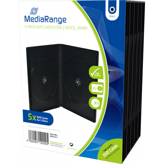 MediaRange DVD Case for 2 discs 14mm Black Pack 5 - (BOX30-2)