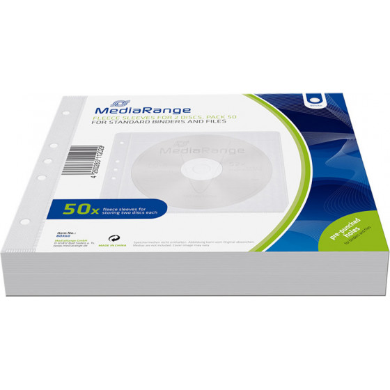 MediaRange Fleece sleeves for 2 discs White Pack 50 - (BOX60)