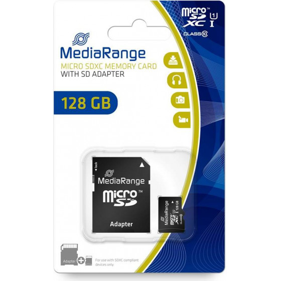 MediaRange Micro SDXCI Class 10 UHS-1 With SD Adaptor 128 GB (eXtended Capacity) - (MR945)