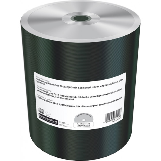 MediaRange Professional Line CD-R 700MB|80min 52x speed, silver, unprinted/blank, wide sputtered, Shrink 100 - (MRPL508-C)