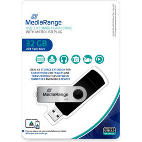 MediaRange USB combo flash drive with micro USB (OTG) plug, 32 GB - (MR932-2)