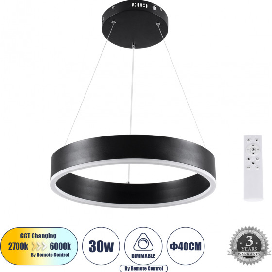 GloboStar VENOM �������� ��������� ���������-������ LED CCT 30W 3513lm 120� AC 220-240V - �������� �������� ���� ���������������� All In One ����� 6000K+������ 4500K+����� 2700K Dimmable �40cm - ����� - 3 Years Warranty - (61173)