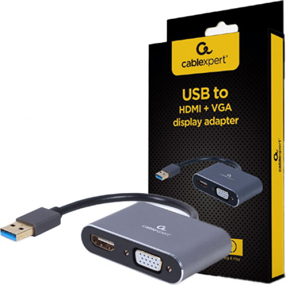 Cablexpert 4K Usb To Hdmi + Vga Display Adapter Space Grey Retail Pack - (A-USB3-HDMIVGA-01)