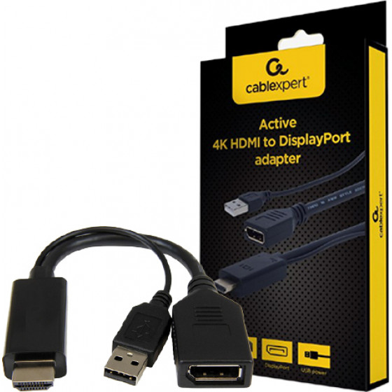 Cablexpert Active 4K Hdmi To Display Port Adapter Black Retail Pack - (A-HDMIM-DPF-01)
