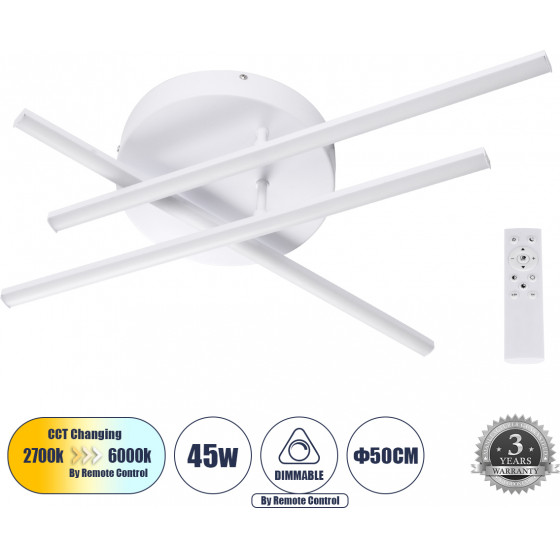 GloboStar Draco ��������� ������ �������� Linear Design Led Cct 45W 5535lm 120� Ac 220-240V - �������� �������� ���� ���������������� All In One ����� 6000k+������ 4500k+����� 2700k Dimmable �50 x �11cm - ����� - 3 Years Warranty - (61094)