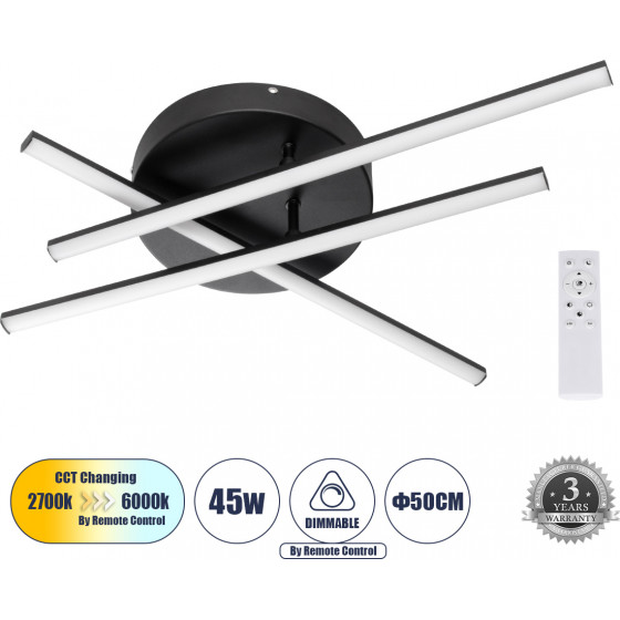 GloboStar Draco ��������� ������ �������� Linear Design Led Cct 45W 5535lm 120� Ac 220-240V - �������� �������� ���� ���������������� All In One ����� 6000k+������ 4500k+����� 2700k Dimmable �50 x �11cm - ����� - 3 Years Warranty - (61093)