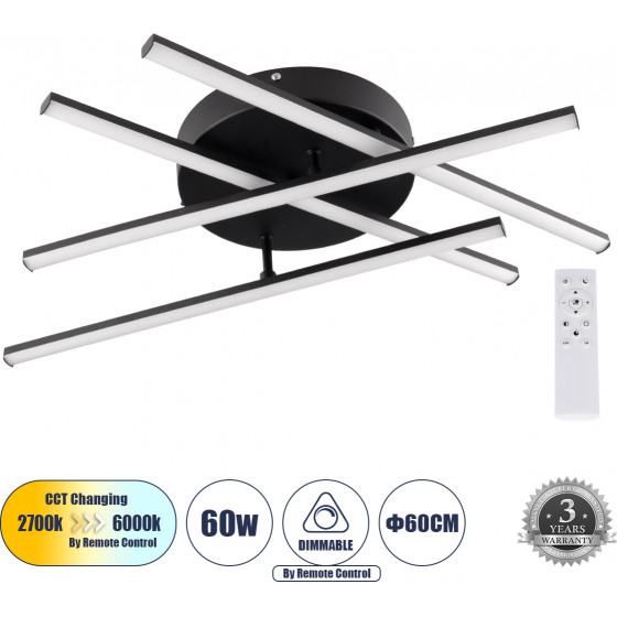 GloboStar Draco ��������� ������ �������� Linear Design Led Cct 60W 7380lm 120� Ac 220-240V - �������� �������� ���� ���������������� All In One ����� 6000k+������ 4500k+����� 2700k Dimmable �60 x �11cm - ����� - 3 Years Warranty - (61095)