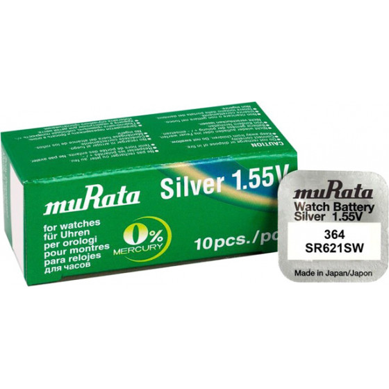 Murata �������� Silver Oxide ��� ������� SR621SW, 1.55V, No 364, 10��� - (MR-SR621SW)