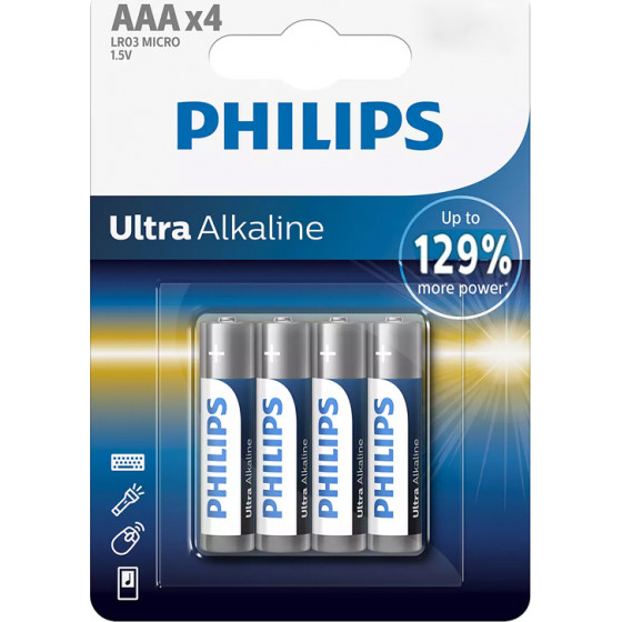 PHILIPS Ultra ��������� ��������� LR03E4B/10, AAA LR03 1.5V, 4��� - (LR03E4B-10)
