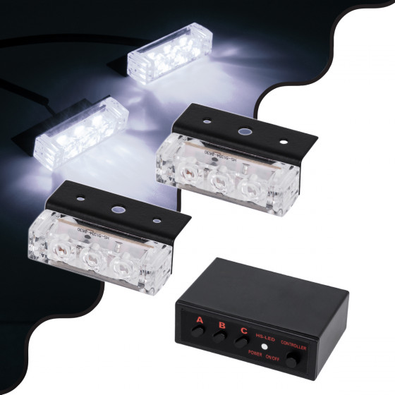GloboStar PRO Series ��� 2 x ������ �������� �������� ����������� ��� ���������� & ������� 3 ������������ �������� STROBE LED HIGH POWER 6W DC 10-30V ��������� IP65 ����� ����� 6000K - (85004)