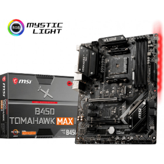 MSI MB SOCKET AMD AM4, CS AMD B450, 4 DIMM SOCKETS DDR4, DVI-D/HDMI, LAN GIGABIT, ATX, 3YW. - (B450 TOMAHAWK MAX II)