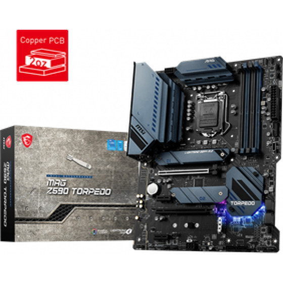 MSI MB SOCKET INTEL LGA1200 11th/10th GEN, CS INTEL Z590, 4 DIMM SOCKETS DDR4, DP/HDMI, LAN INTEL 2.5G, ATX, 3YW. - (MAG Z590 TORPEDO)
