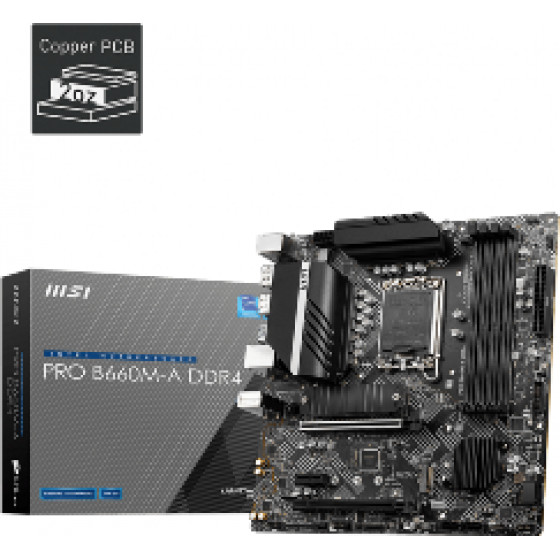 MSI MB SOCKET INTEL LGA1700 12th GEN, CS INTEL B660, 4 DIMM SOCKETS DDR4, 2x HDMI/2x DP, LAN 2.5G, MICRO-ATX, 3YW. - (PRO B660M-A DDR4)