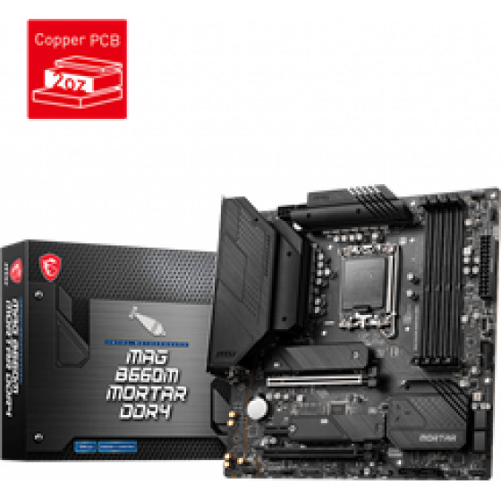 MSI MB SOCKET INTEL LGA1700 12th GEN, CS INTEL B660, 4 DIMM SOCKETS DDR4, HDMI/DP, LAN 2.5G, MICRO-ATX, 3YW. - (MAG B660M MORTAR DDR4)