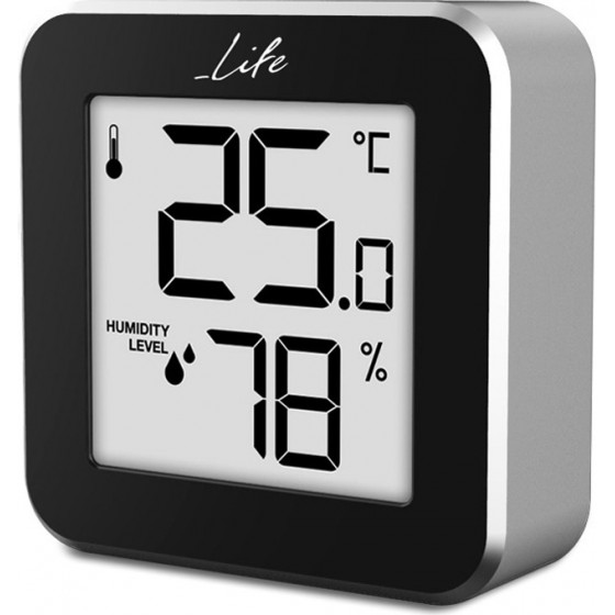 LIFE ALU MINI THERMOMETER WITH HYGROMETER, BLACK-ALUMINUM COLOR - (221-0118)