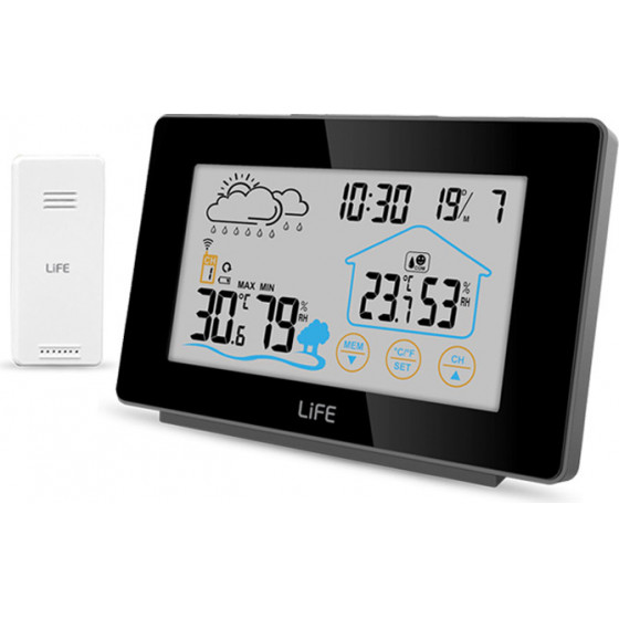 LIFE MEDITERRANEAN TOUCH WEATHER STATION WITH CLOCK BLACK COLOR - (221-0225)