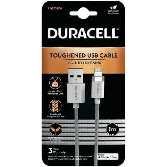 Duracell ������� �������� Usb 2.0 Braided Kevlar Usb A To Mfi Lightning 1m ����� - (USB7012W)