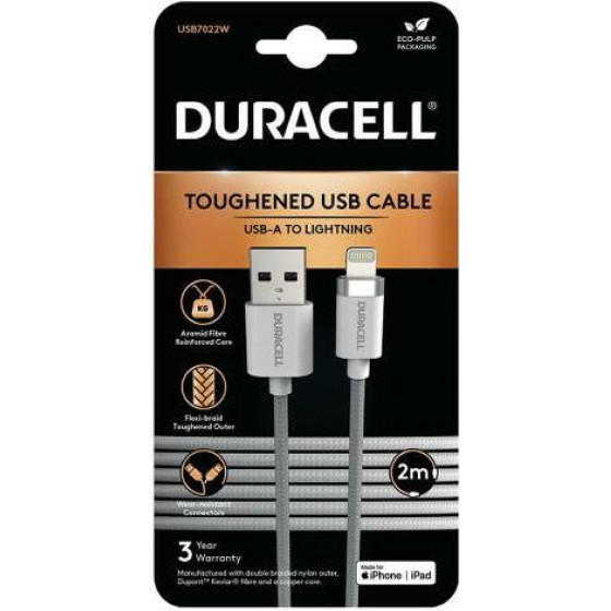 Duracell ������� �������� Usb 2.0 Braided Kevlar Usb A To Mfi Lightning 2m ����� - (USB7022W)