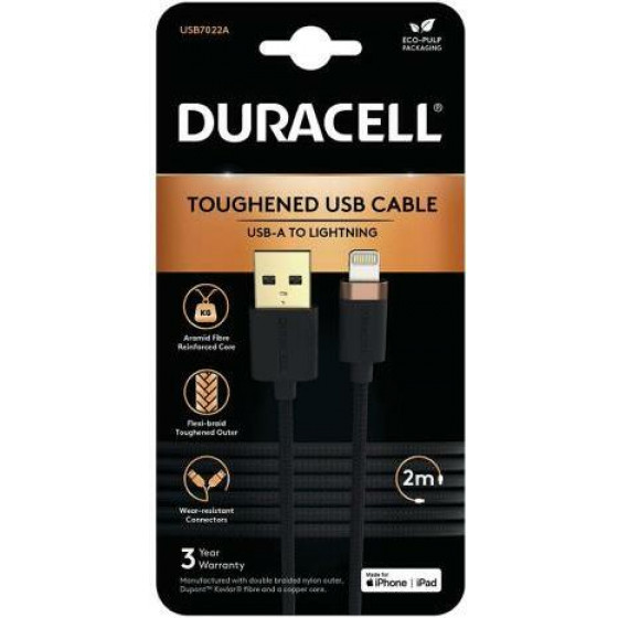 Duracell ������� �������� Usb 2.0 Braided Kevlar Usb A To Mfi Lightning 2m ����� - (USB7022A)