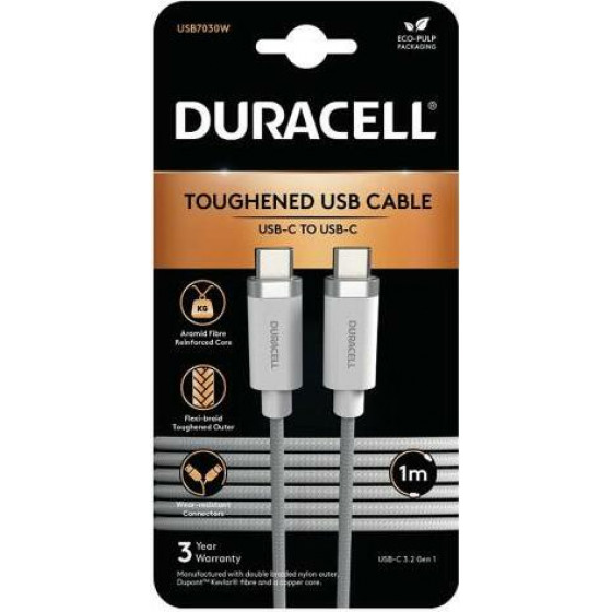 Duracell ������� �������� Usb 3.2 Braided Kevlar Usb C �� Usb C 1m ����� - (USB7030W)