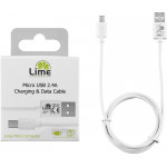 Lime Micro Usb Devices Long Usb 2.4A ��������-Data 1m LUM01 White - (5205308215322)