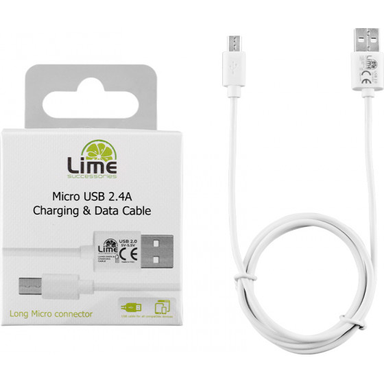 Lime Micro Usb Devices Long Usb 2.4A ��������-Data 1m LUM01 White - (5205308215322)