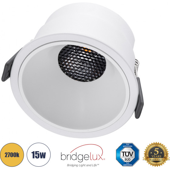 GloboStar PLUTO-B ������� Led Spot Downlight Trimless �10.4cm 15W 1875lm 38� Ac 220-240V IP20 �10.4 x �6.5cm - ��������� - ����� & Anti-Glare Honeycomb - ����� ����� 2700K - Bridgelux Cob - 5 Years Warranty - (60261)