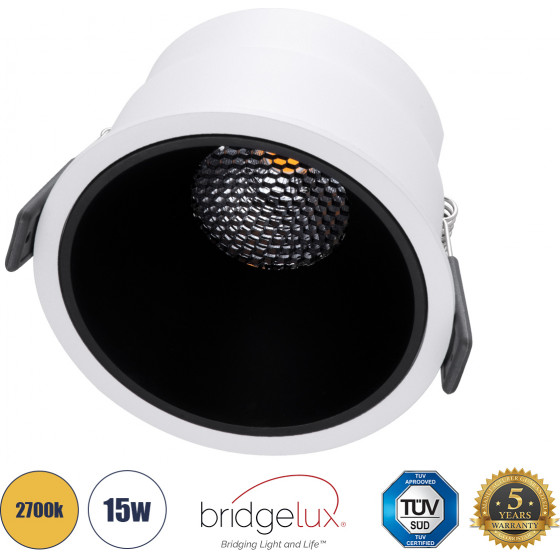 GloboStar PLUTO-B ������� Led Spot Downlight Trimless �10.4cm 15W 1875lm 38� Ac 220-240V IP20 �10.4 x �6.5cm - ��������� - ����� �� ����� �������� & Anti-Glare Honeycomb - ����� ����� 2700K - Bridgelux Cob - 5 Years Warranty - (60259)