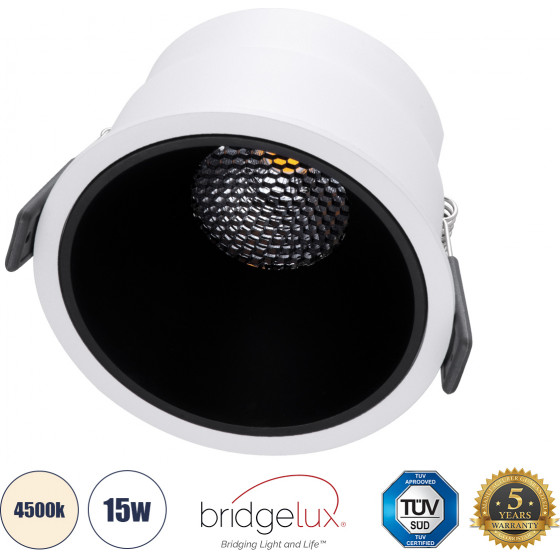GloboStar PLUTO-B ������� Led Spot Downlight Trimless �10.4cm 15W 1950lm 38� Ac 220-240V IP20 �10.4 x �6.5cm - ��������� - ����� �� ����� �������� & Anti-Glare Honeycomb - ������ ����� 4500K - Bridgelux Cob - 5 Years Warranty - (60258)