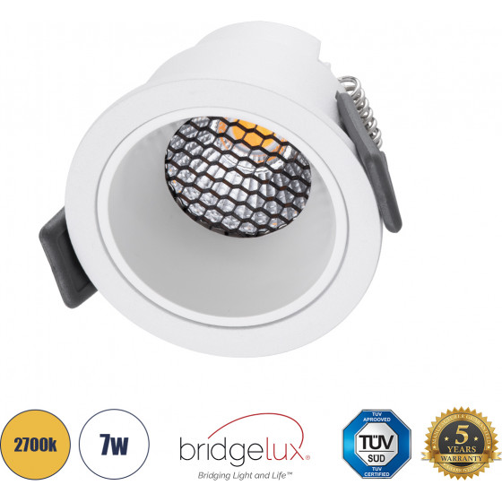 GloboStar PLUTO-S ������� Led Spot Downlight Trimless �6.4cm 7W 875lm 38� Ac 220-240V IP20 �6.4 x �4.9cm - ��������� - ����� & Anti-Glare Honeycomb - ����� ����� 2700K - Bridgelux Cob - 5 Years Warranty - (60249)