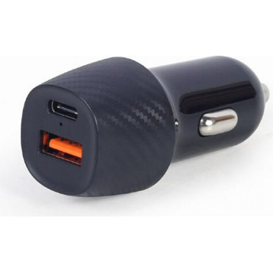 LAMTECH 2-PORT USB CAR FAST CHARGER TYPE-C PD 18W BLACK - (LAM023855)