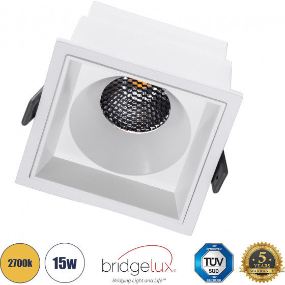 GloboStar PLUTO-B ������� Led Spot Downlight Trimless �10.4x�10.4cm 15W 1875lm 38� Ac 220-240V IP20 �10.4 x �10.4 x �6.5cm - ��������� - ����� & Anti-Glare Honeycomb - ����� ����� 2700K - Bridgelux Cob - 5 Years Warranty - (60279)