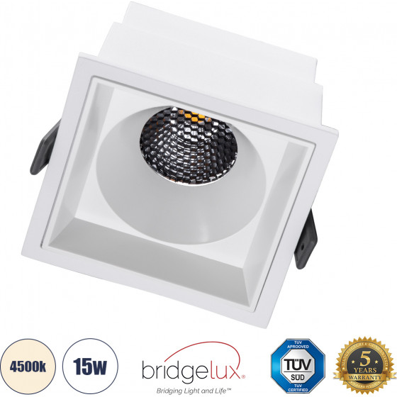 GloboStar PLUTO-B ������� Led Spot Downlight Trimless �10.4x�10.4cm 15W 1950lm 38� Ac 220-240V IP20 �10.4 x �10.4 x �6.5cm - ��������� - ����� & Anti-Glare Honeycomb - ������ ����� 4500K - Bridgelux Cob - 5 Years Warranty - (60278)