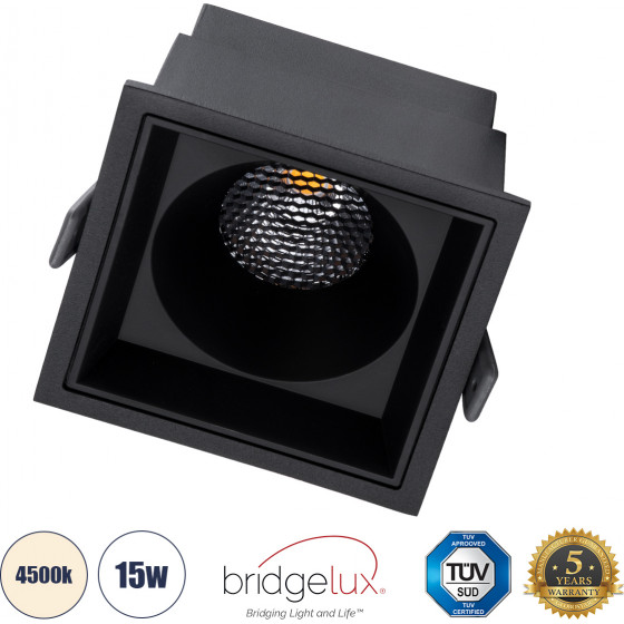 GloboStar PLUTO-B ������� Led Spot Downlight Trimless �10.4x�10.4cm 15W 1950lm 38� Ac 220-240V IP20 �10.4 x �10.4 x �6.5cm - ��������� - ����� & Anti-Glare Honeycomb - ������ ����� 4500K - Bridgelux Cob - 5 Years Warranty - (60280)
