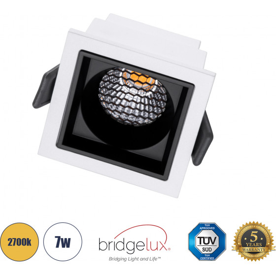 GloboStar PLUTO-S ������� Led Spot Downlight �6.4x�6.4cm 7W 875lm 38� Ac 220-240V IP20 �6.4 x �6.4 x �4.9cm - ��������� - ����� �� ����� �������� & Anti-Glare Honeycomb - ����� ����� 2700K - Bridgelux Cob - 5 Years Warranty - (60265)