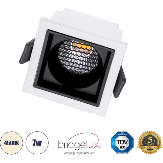 GloboStar PLUTO-S ������� Led Spot Downlight �6.4x�6.4cm 7W 910lm 38� Ac 220-240V IP20 �6.4 x �6.4 x �4.9cm - ��������� - ����� �� ����� �������� & Anti-Glare Honeycomb - ������ ����� 4500K - Bridgelux Cob - 5 Years Warranty - (60264)