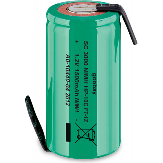 Goobay 72802 Sub-C, 1500 mAh, Solder Tail (Z), Nickel-Metal Hydride Battery (NiMH), 1.2