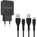 ENERGIZER AC2BEULCMM WALL CHARGER LW 2.4A 2USB EU+USB-C2.0+MCable Black