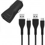 ENERGIZER DC2BLCMM CAR CHARGER LW 2.4A 2USB+USB-C2.0 +Micro Cable Black