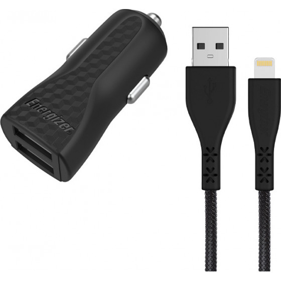 ENERGIZER DC2CLLIM CAR CHARGER LW 3.4A 2USB+Lightning Cable Black