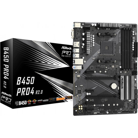 ASRock B450 Pro4 R2.0 Motherboard AM4 - (90-MXBEE0-A0UAYZ)
